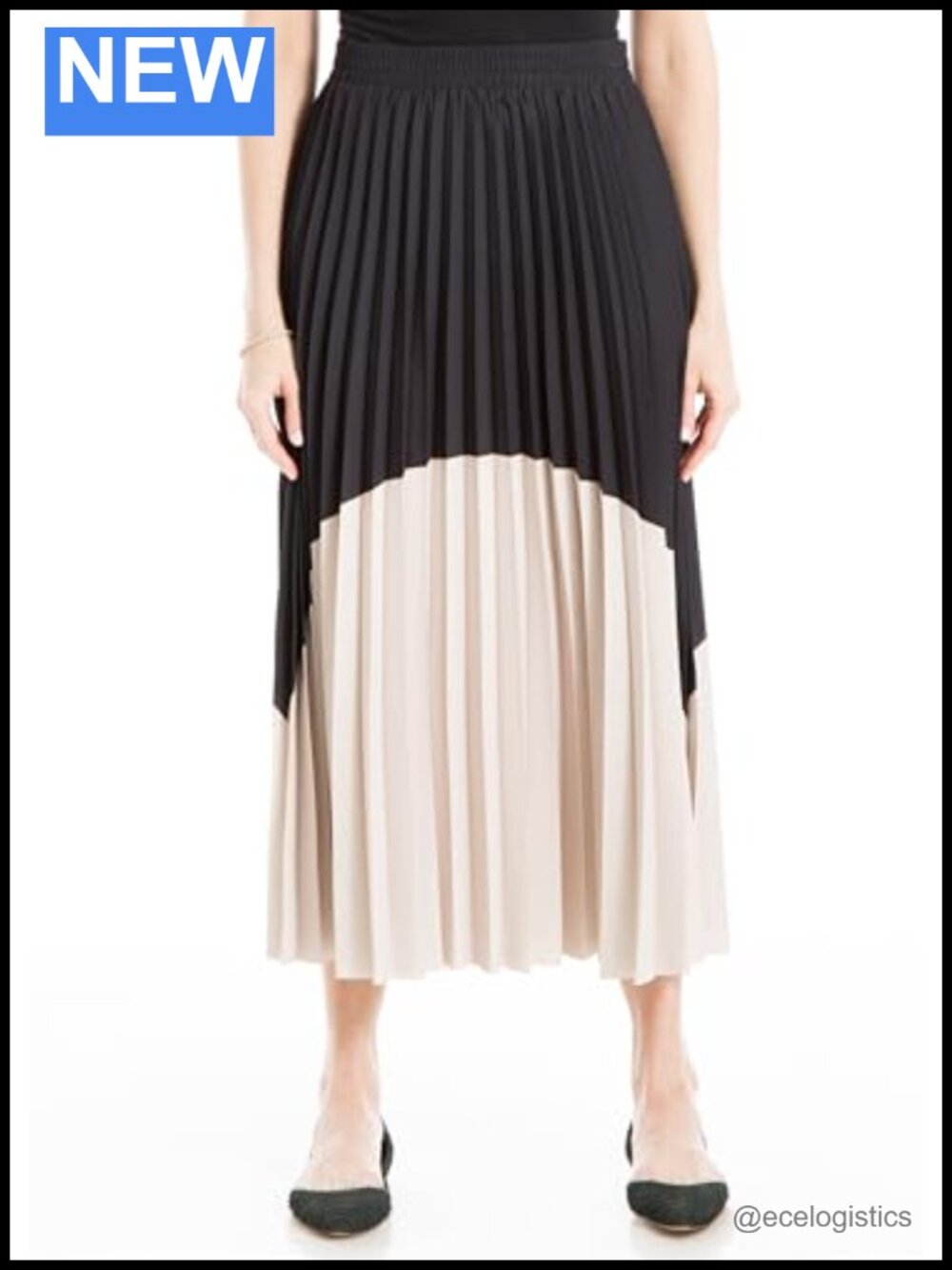 Maxi Pleated Colorblock Skirt Pull On Elastic Waist